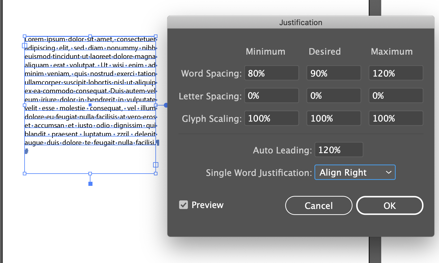 Solved Illustrator Force Justify Leaving Gaps Or Overhang Adobe Community